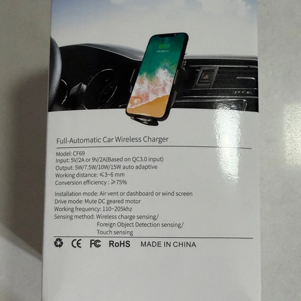 Black Wireless Car Charger with Auto Sensing Hold